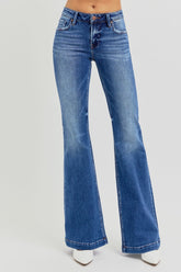 RISEN Women's Low Rise Flare Jeans with Functional Pockets - Vintage Style